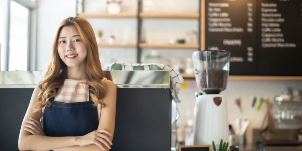 a confident F&B store owner
